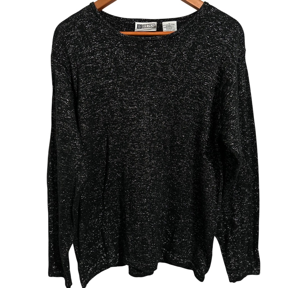 Russ Black Heavy Long-Sleeved Sweater Metallic Silver Fibers Women's Size‎ Large